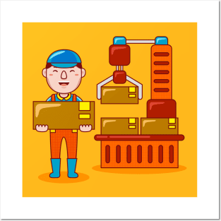 Cute Factory Worker Cartoon Posters and Art